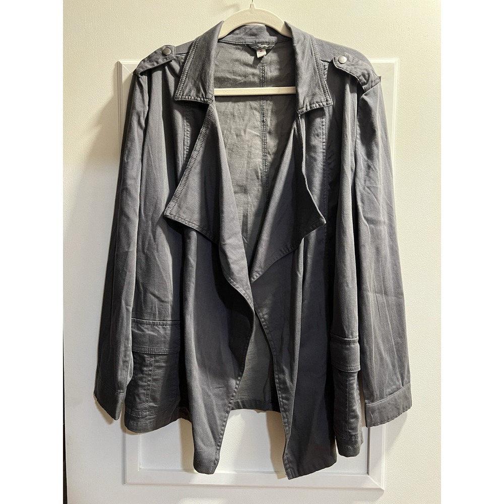Union Bay Women’s Gray Open Front Mid-Length Jacket Long Sleeve Draped Size M